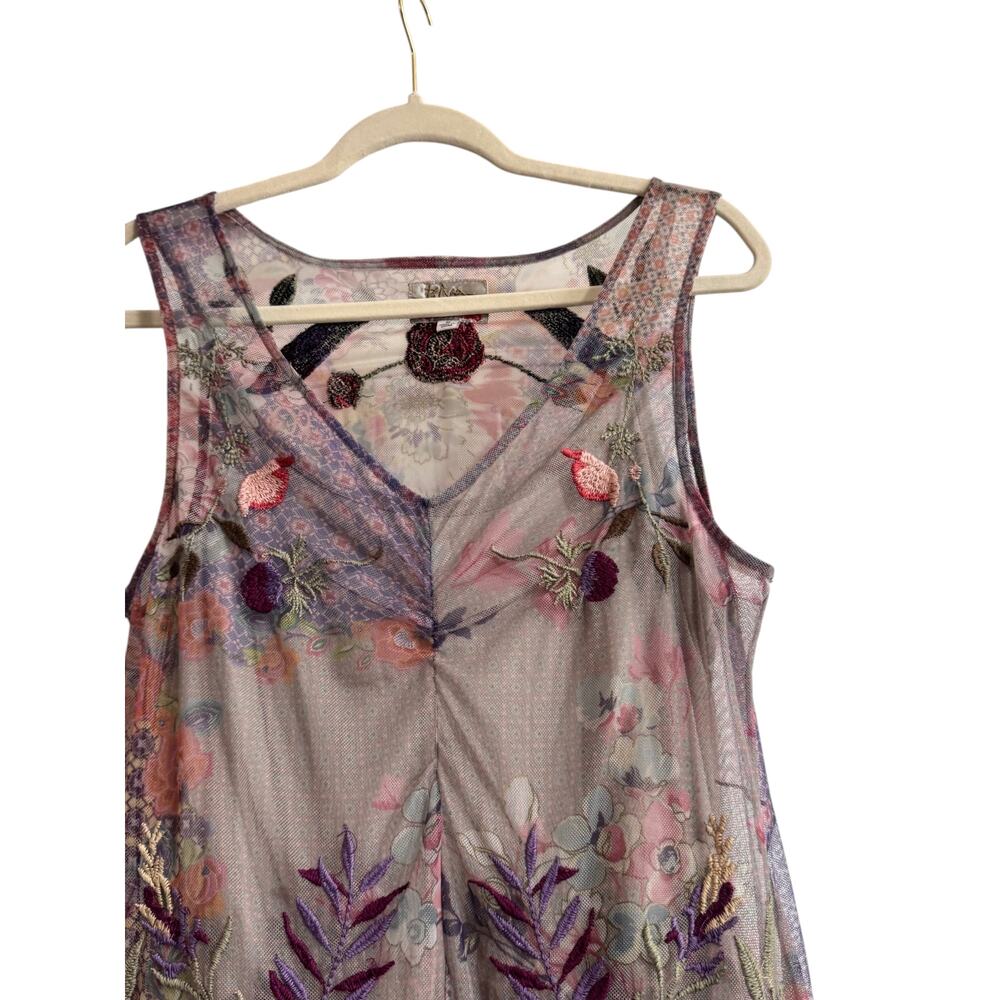 Johnny Was Silvana Midi Dress Womens M Multicolor Embroidered Floral Mesh Lined - Picture 5 of 14